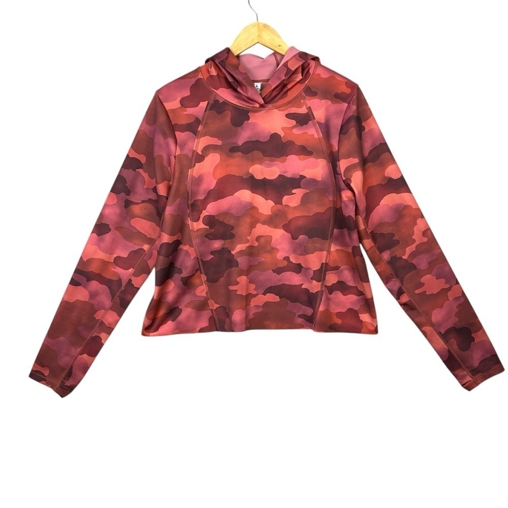 Athleta Pinnacle Red Camo Cropped Hoodie Size Large
